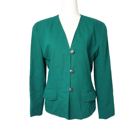 Anne Klein Jackets & Blazers - Vintage 80s Anne Klein dark green wool blazer jacket 6P